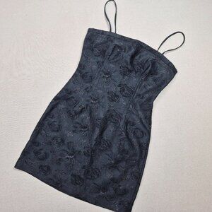 XOXO Dresses Women's Embroidered Black Spaghetti Strap Mini Sheath SZ 11 VINTAGE